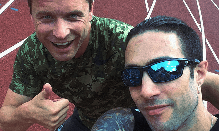 louis abbas with client on track